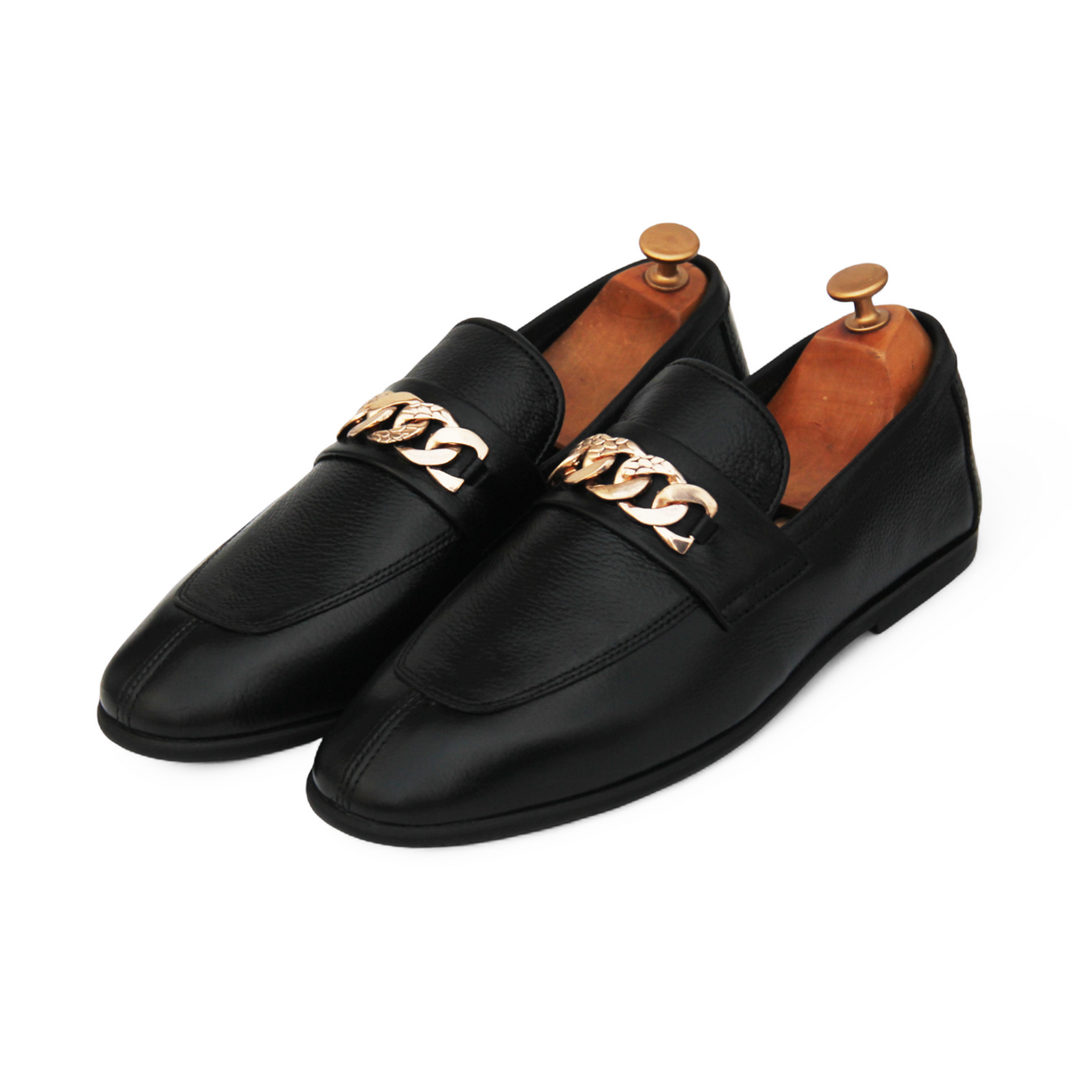 Black & Brown Premium Leather Loafers with Gold Chain for Men