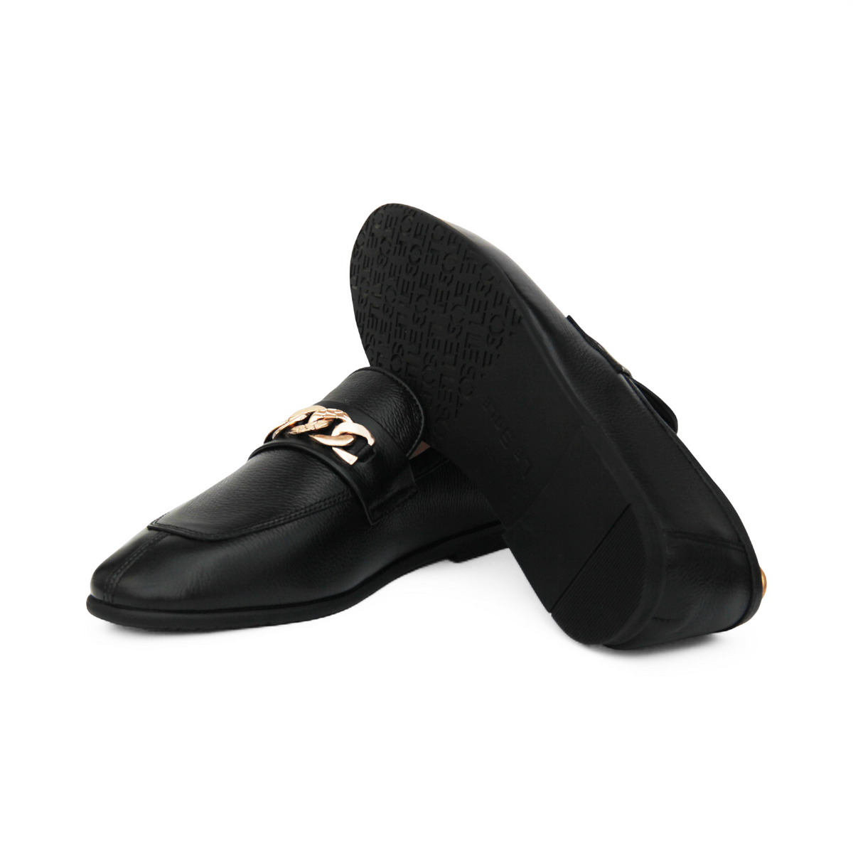 Black & Brown Premium Leather Loafers with Gold Chain for Men