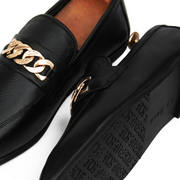 Black & Brown Premium Leather Loafers with Gold Chain for Men