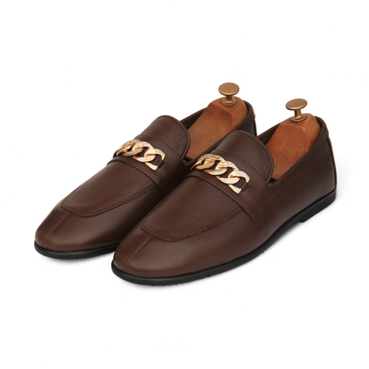 Black & Brown Premium Leather Loafers with Gold Chain for Men