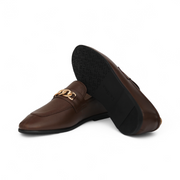 Black & Brown Premium Leather Loafers with Gold Chain for Men