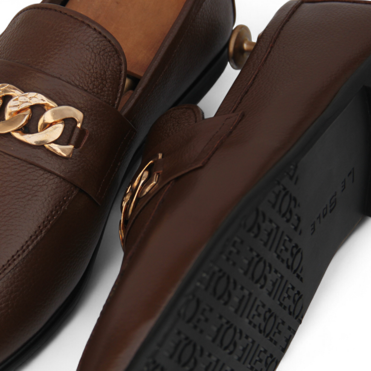 Black & Brown Premium Leather Loafers with Gold Chain for Men