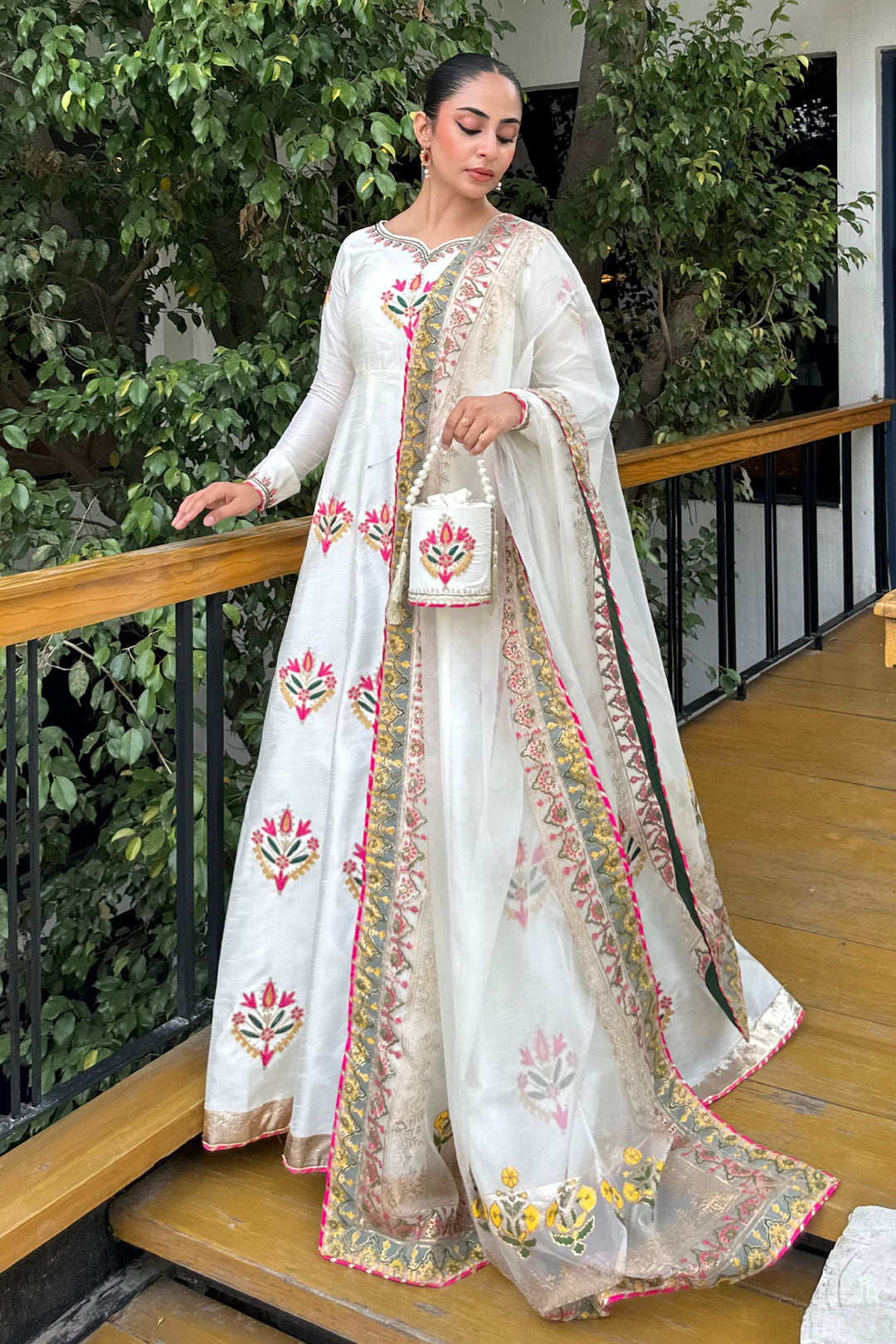 Noori Off-White Raw Silk Maxi with Organza Dupatta For Women