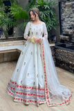 Chanbeli Off White Raw Silk Maxi with Net Dupatta For Women