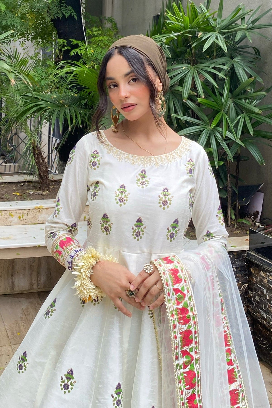 Chanbeli Off White Raw Silk Maxi with Net Dupatta For Women