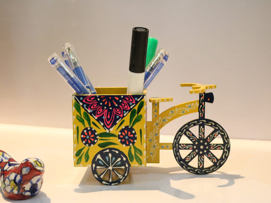 Hand-Painted Yellow Wooden Pen & Pencil Stationery Box For Decoration