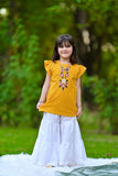 Mustard Garara Set with Embroidered Floral Motifs For Girls