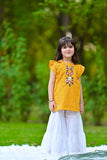 Mustard Embroidered Garara Set For Girls