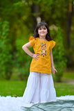 Mustard Garara Set with Embroidered Floral Motifs For Girls