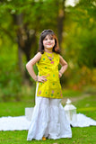 Whimsical Apple Green Kids’ Kurta Gharara Set with Enchanting Embroidery For Girls