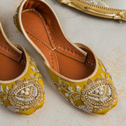 Mustard Khussa: Elegant Zardozi and Gota Patti Footwear For Women