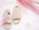 Flamingo Off White Slides - Pearls, Beads, Crystals & Fur Elegance For Women