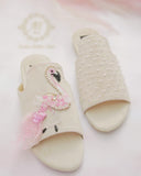 Flamingo Off White Slides - Pearls, Beads, Crystals & Fur Elegance For Women