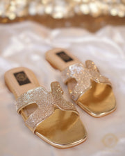 Hana Golden Slides - Embellished with High-Quality Zero Size Zircons For Women