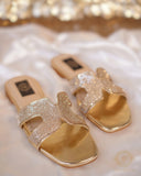 Hana Golden Slides - Embellished with High-Quality Zero Size Zircons For Women