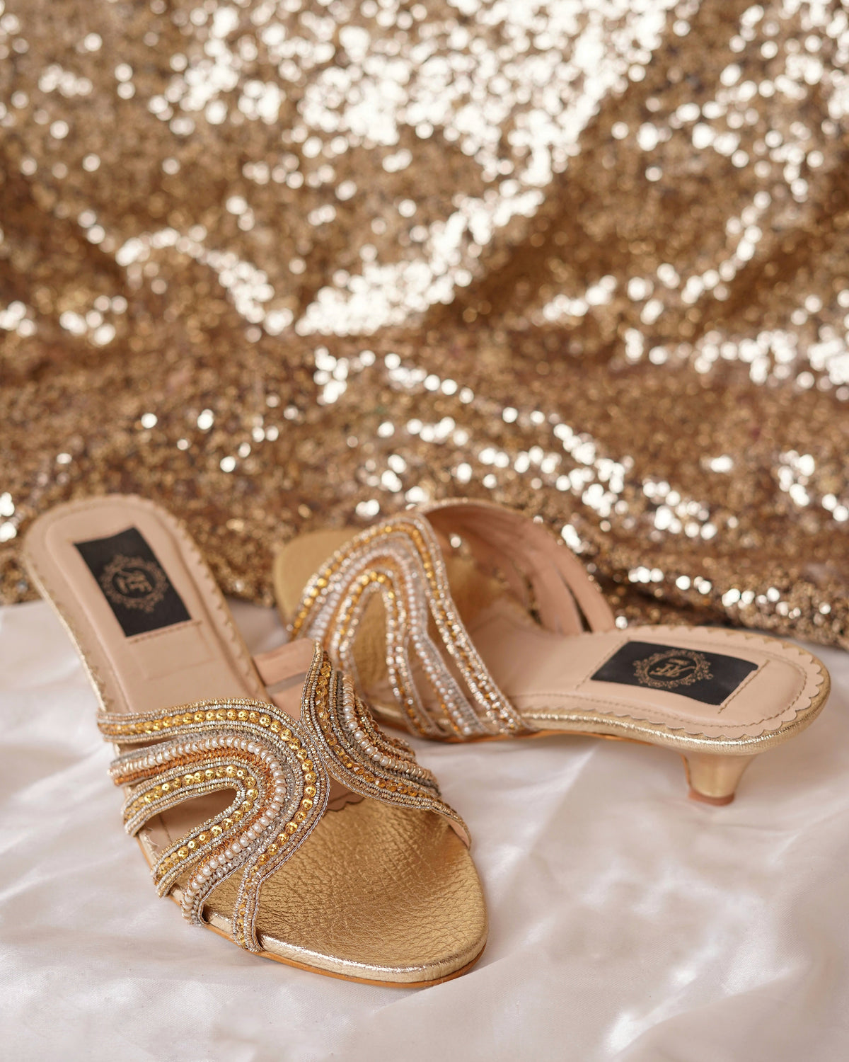 Fionna Heels - Black, Silver, and Gold with Elegant Zardozi & Swarovski Work For Women
