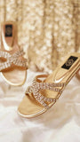 Asmara Gold Slides - Handstitched Crystals on Shiny Gold Base For Women