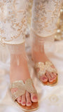 Hana Golden Slides - Embellished with High-Quality Zero Size Zircons For Women