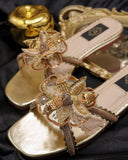 Floral Fantasy Gold Slides - 3D Floral Kora Dabka & Zardozi Embellishment For Women