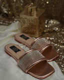 Natasha Rose Gold Slides - T-Shape Design with High-Quality Zircons For Women