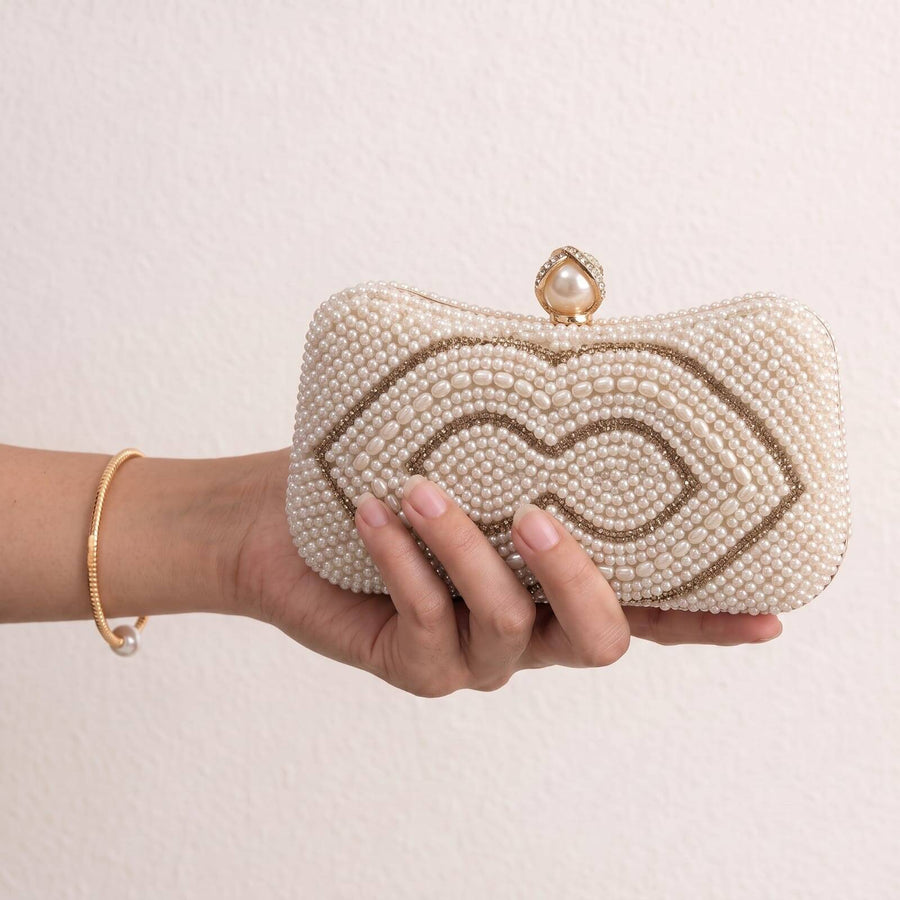 Pearl Luxe Lip-Shaped Statement Clutch For Women