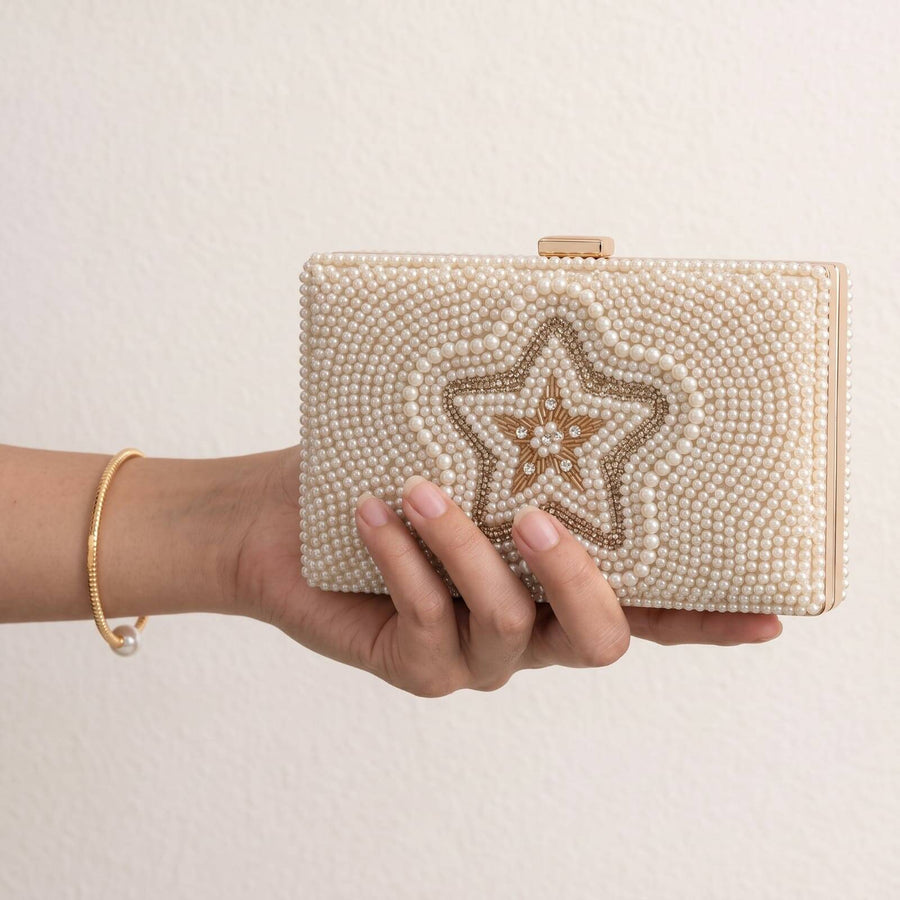 Celestial Star Pearl Luxe Box Clutch For Women