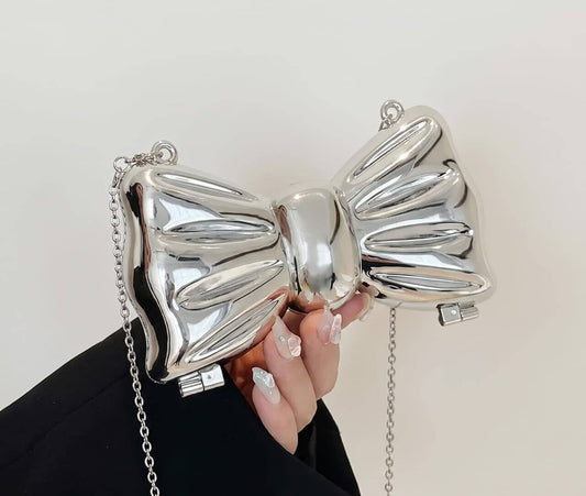 Silver Bow Luxe Statement Clutch For Women