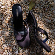 Nina Charcoal – Black Silk Strap Kitten Heels For Women
