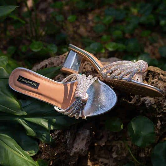 Niomi Silver – Sparkling Silver Block Heel Sandals For Women