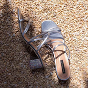 Starlight – Silver Strappy Block Heel Sandals For Women