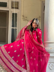 Hot Pink Gulnaar Royal Raw Silk Maxi For Women