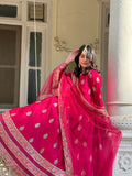 Hot Pink Gulnaar Royal Raw Silk Maxi For Women
