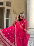 Hot Pink Gulnaar Royal Raw Silk Maxi For Women