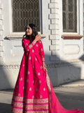 Hot Pink Gulnaar Royal Raw Silk Maxi For Women