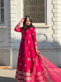 Hot Pink Gulnaar Royal Raw Silk Maxi For Women