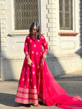 Hot Pink Gulnaar Royal Raw Silk Maxi For Women