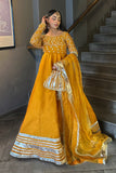 Afroz Jahan Mustard Raw Silk Maxi with Net Dupatta For Women