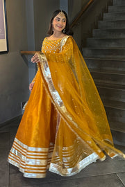 Afroz Jahan Mustard Raw Silk Maxi with Net Dupatta For Women