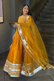 Afroz Jahan Mustard Raw Silk Maxi with Net Dupatta For Women
