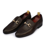 Chocolate-Brown Leather With Golden Buckle Shoes for Men