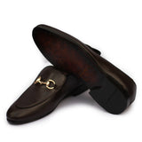 Chocolate-Brown Leather With Golden Buckle Shoes for Men