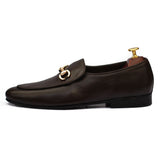 Chocolate-Brown Leather With Golden Buckle Shoes for Men