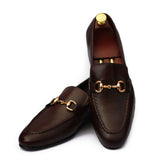 Brown Color Leather With Golden Buckle Shoes For Men