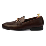 Brown Color Leather With Golden Buckle Shoes For Men
