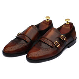 Brown Two-Tone Monk Shoes For Men