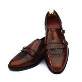 Brown Two-Tone Monk Shoes For Men