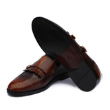 Brown Two-Tone Monk Shoes For Men