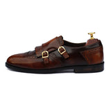 Brown Two-Tone Monk Shoes For Men