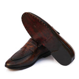 Brown Polished Printed Leather With Golden Buckle Shoes For Men