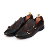 Dark-Brown Color Leather With Golden Buckle Shoes For Men